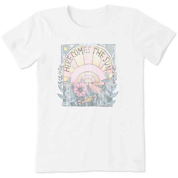 Life is Good. Women's Here Comes The Sun Crusher Tee, Cloud White