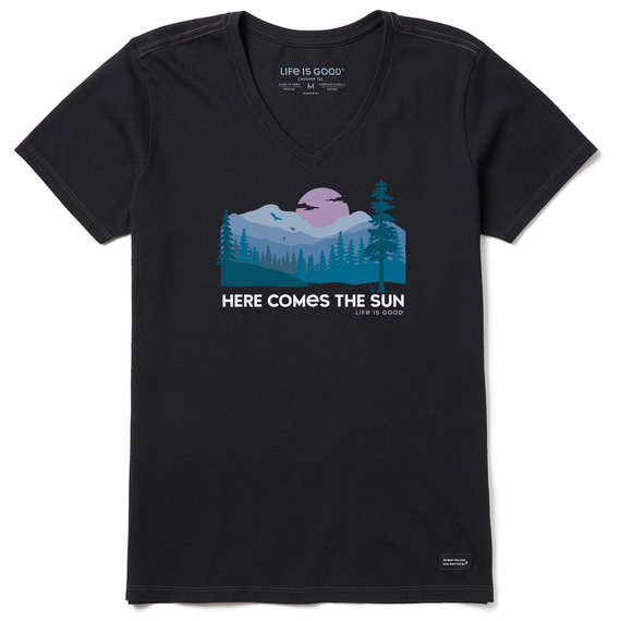 Life is Good. Women's Here Comes the Sun Evergreens Crusher Vee, Faded Black