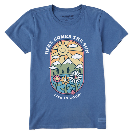 Life is Good. Women's Here Comes the Sun Retro Crusher Tee, Vintage Blue