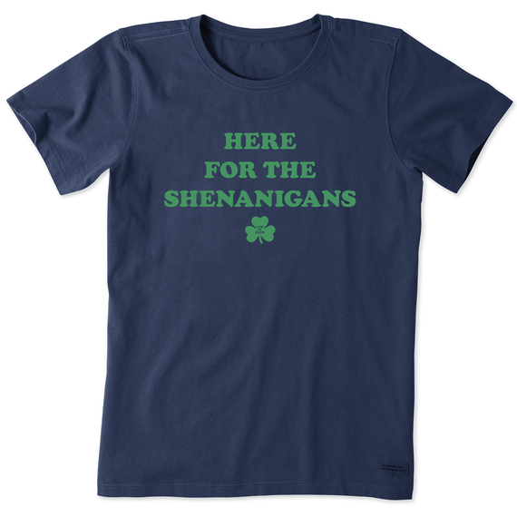 Life is Good. Women's Here for the Shenanigans Crusher Tee, Darkest Blue