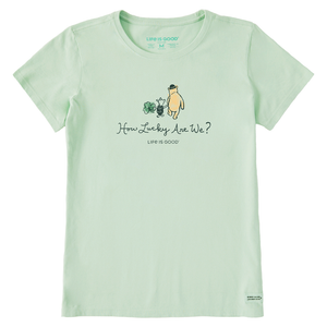 Life is Good. Women's How Lucky Are We Winnie Crusher Tee, Sage Green