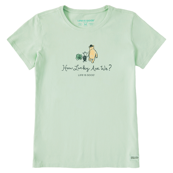 Life is Good. Women's How Lucky Are We Winnie Crusher Tee, Sage Green