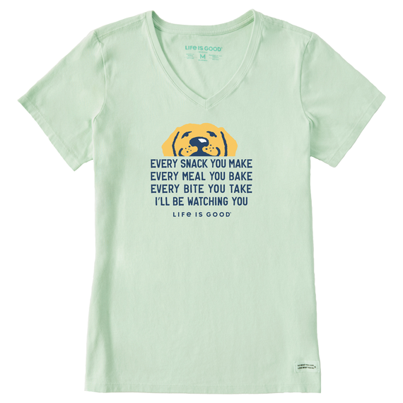 Life is Good. Women's I'll Be Watching You Yellow Lab Crusher Vee, Sage Green