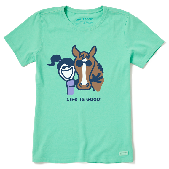 Life is Good. Women's Jackie Horse Hug Crusher Tee, Spearmint Green
