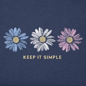 Life is Good. Women's Keep it Simple Trio Daisy Long Sleeve Crusher-LITE Vee, Darkest Blue