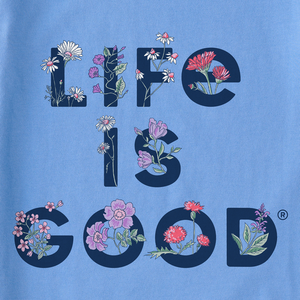 Life is Good. Women's LIG Stack Flowers Short Sleeve Tee, Cornflower Blue