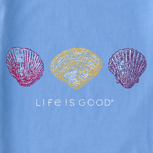 Life is Good. Women's Luminescent Shells Crusher Vee, Cornflower Blue