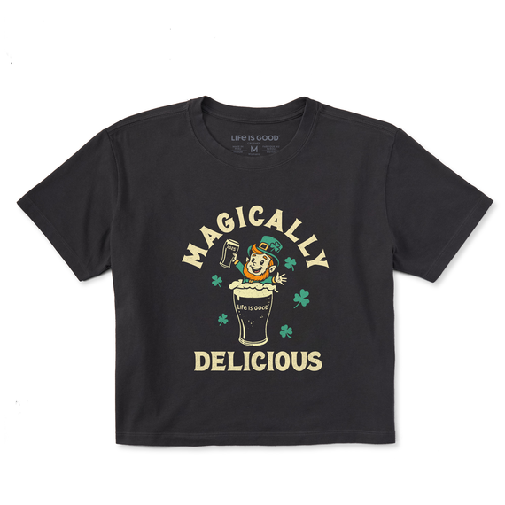 Life is Good. Women's Magically Delicious Leprechaun Beer 2025 Boxy Crusher Tee, Faded Black