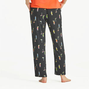 Life is Good. Women's Martini and Cocktail Pattern Lightweight Sleep Pant, Jet Black