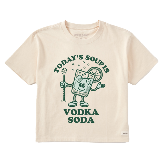 Life is Good. Women's Matchbook Vodka Soup Boxy Crusher Tee, Putty White