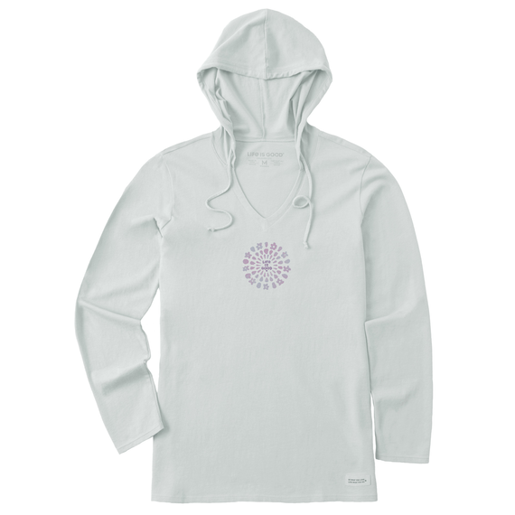 Life is Good. Women's Mini Joy Explosion Long Sleeve Crusher-LITE Hooded Tee, Fog Gray