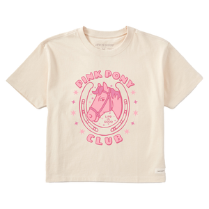 Life is Good. Women's Pink Pony Club Crusher Boxy Tee, Putty White