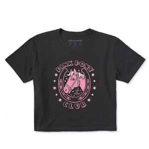 Life is Good. Women's Pink Pony Club Crusher Boxy Tee, Faded Black