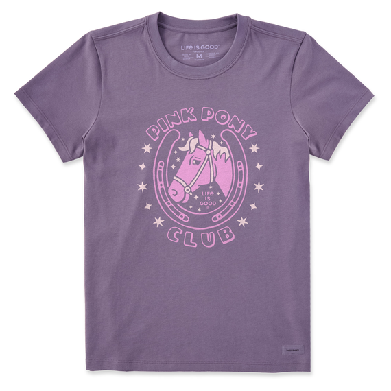 Life is Good. Women's Pink Pony Club Crusher Tee, Dusk Purple