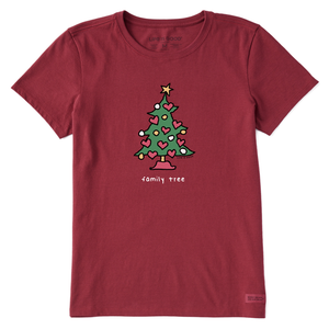 Life is Good. Women's Quirky Family Tree Crusher Tee, Cranberry Red