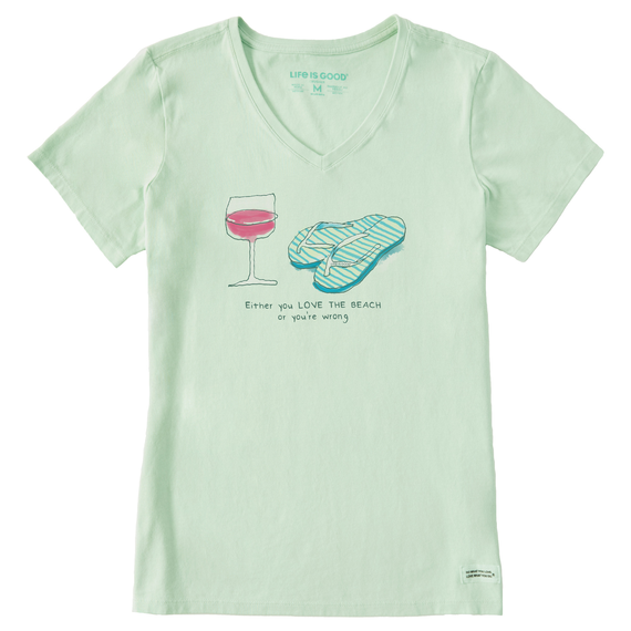 Life is Good. Women's Quirky Love the Beach Crusher Vee, Sage Green