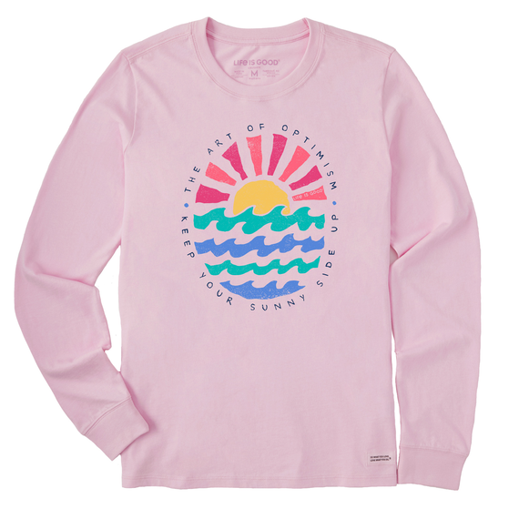 Life is Good. Women's Quirky Sun Ocean Sunny Side Up Long Sleeve Crusher Tee, Seashell Pink