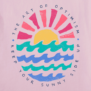 Life is Good. Women's Quirky Sun Ocean Sunny Side Up Long Sleeve Crusher Tee, Seashell Pink