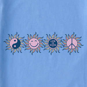 Life is Good. Women's Rally Suns Boxy Crusher Tee, Cornflower Blue