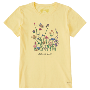 Life is Good. Women's Realaxed Wildflowers Short Sleeve Crusher LITE, Sandy Yellow