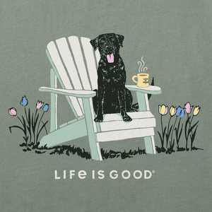 Life is Good. Women's Realisn't Black Lab Adirondack Long Sleeve Crusher-LITE Hooded Tee, Moss Green