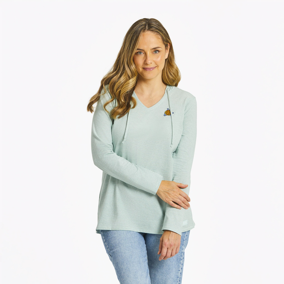 Life is Good. Women's Roaming Turtle Long Sleeve Striped Crusher-LITE Hooded Tee, Sage Green