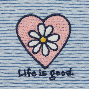 Life is Good. Women's Simple Daisy Heart Long Sleeve Striped Crusher-LITE Hooded Tee, Glacier Blue