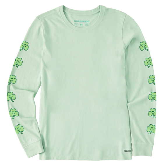 Life is Good. Women's Smile Clovers Long Sleeve Crusher Tee, Sage Green