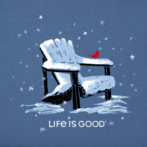 Life is Good. Women's Snowy Adirondack Cardinal Long Sleeve Crusher Tee, Vintage Blue