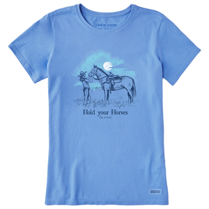 Life is Good. Women's Storybook Hold Your Horses Crusher Tee, Cornflower Blue