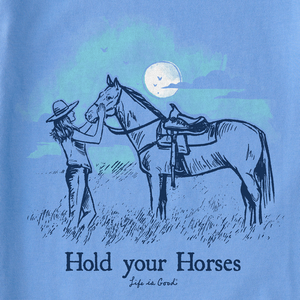 Life is Good. Women's Storybook Hold Your Horses Crusher Tee, Cornflower Blue
