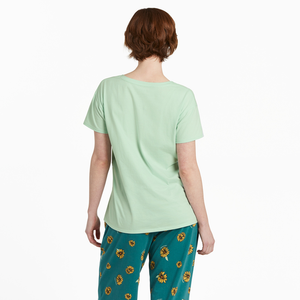 Life is good. Women's Sunflower Grid Snuggle Up Relaxed Sleep Vee, Sage Green