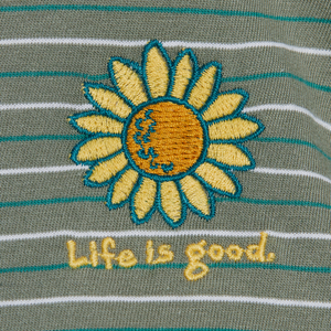 Life is Good. Women's Sunflower Long Sleeve Striped Crusher-LITE Hooded Tee, Moss Green