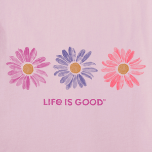 Life is Good. Women's Three Painted Daisies Short Sleeve Crusher-LITE Tee, Seashell Pink