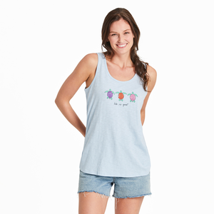 Life is Good. Women's Three Turtles Textured Slub Tank, Glacier Blue