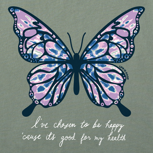 Life is Good. Women's Tie Dye Butterfly Happy Long Sleeve Crusher-LITE Hooded Tee, Moss Green