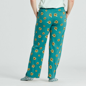 Life is Good. Women's Tossed Sunflower Pattern Snuggle Up Sleep Pant, Spruce Green