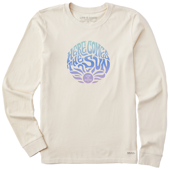 Life is Good. Women's Trippy Here Comes the Sun Long Sleeve Crusher-LITE Tee, Putty White