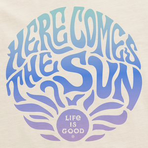 Life is Good. Women's Trippy Here Comes the Sun Long Sleeve Crusher-LITE Tee, Putty White