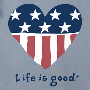 Life is Good. Women's USA Heart Long Sleeve Crusher Vee, Stone Blue