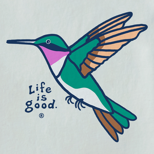 Life is Good. Women's Vintage Hummingbird Short Sleeve Crusher Vee, Fog Gray