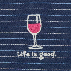 Life is Good. Women's Wine Glass Long Sleeve Striped Crusher-LITE Hooded Tee, Darkest Blue