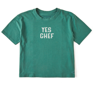 Life is Good. Women's Yes Chef Crusher Boxy Tee, Spruce Green