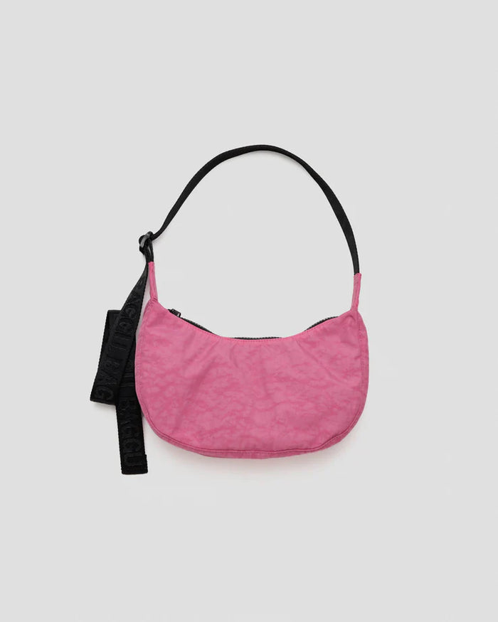 BAGGU. Small Nylon Crescent Bag, Azalea Pink.