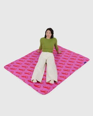 Baggu. Puffy Picnic Blanket in Pink Lobster