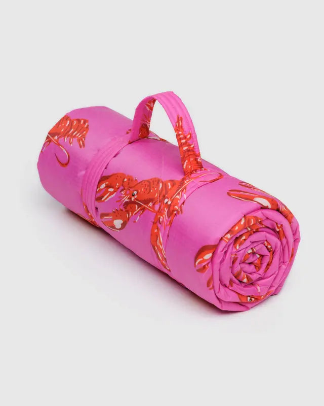 Baggu. Puffy Picnic Blanket in Pink Lobster