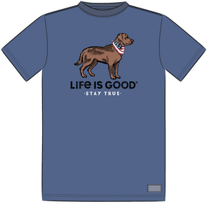 Life is Good. Men's Stay True Dog Crusher Tee, Vintage Blue