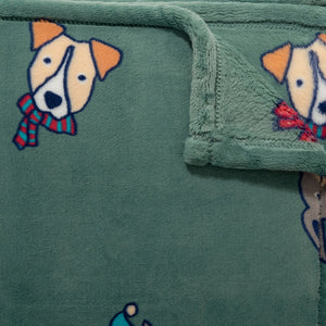 Life is Good. Holiday Dogs Plush Throw Blanket, Spruce Green