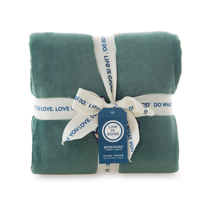 Life is Good. Holiday Dogs Plush Throw Blanket, Spruce Green
