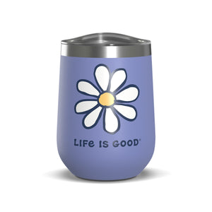 Life Is Good Vintage Daisy Stainless Steel Wine Tumbler 12oz, Cornflower Blue